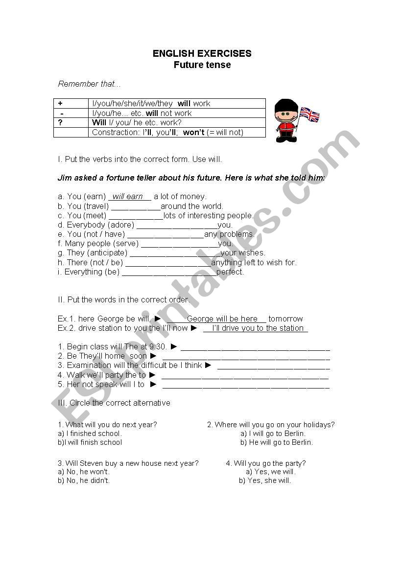 future tense will-won`t worksheet
